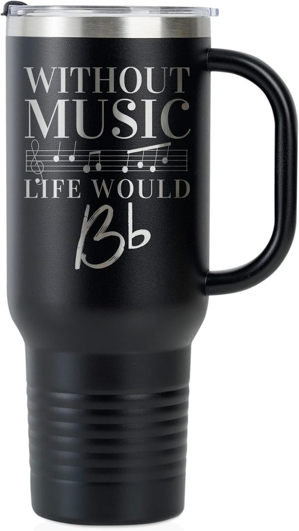 Onebttl Music Lover Gifts For Men, Women - Without Music Life Would B Flat - 40oz/1180ml Stainless Steel Insulated Tumbler with Handle, Straw & Lid - Musician Gifts, Musical Lovers Gift (Black)