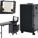 Rolling Portable Manicure Table with 3 Drawers, Lockable Makeup Train Case with Mirror & Nail Polish Organizer, Foldable Nail Desk with Wheels & Handle for Mobile Nail Techs & Salon Use, Black