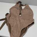 ZAFUL Women's One Piece Swimsuit Deep V Neck Ribbed Self Tie Sexy High Cut Bathing Suit Crisscross Back Swimwear Peacock Brown L