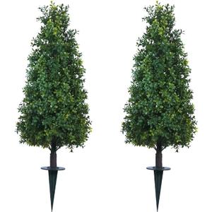 3FT Artificial Boxwood Topiary Balls Trees with Ground Spike, 2 Pack UV Resistant Artificial Shrubs, Fake Evergreen Artificial Plant Brush for Indoor Outdoor Front Porch Garden