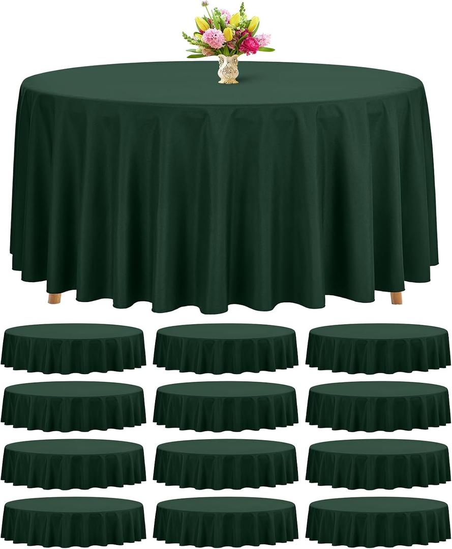 Teruntrue 12 Packs Hunter Green Round Tablecloths 120 inch Round Table Cloth, Washable Polyester Fabric for Wedding Parties Banquet Holiday Dinner Table Decorative, Hunter Green