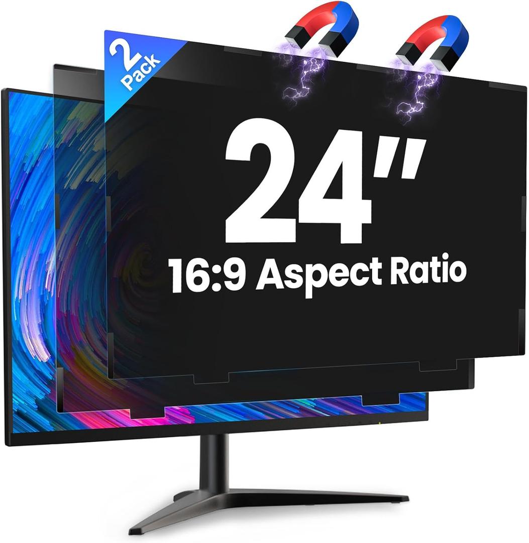 2 Pack Magnetic 24 Inch Computer Privacy Screen for Monitor 16:9 Aspect Ratio, Anti-Glare Blue Light Computer Monitor Privacy Shield, Removable Anti-Spy Screen Protector