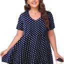 MONNURO Womens Plus Size Tops Cute Babydoll T Shirts Peplum Tunic Tops Loose Fit V-Neck Short Sleeve Blouse (Blue, 2XL)