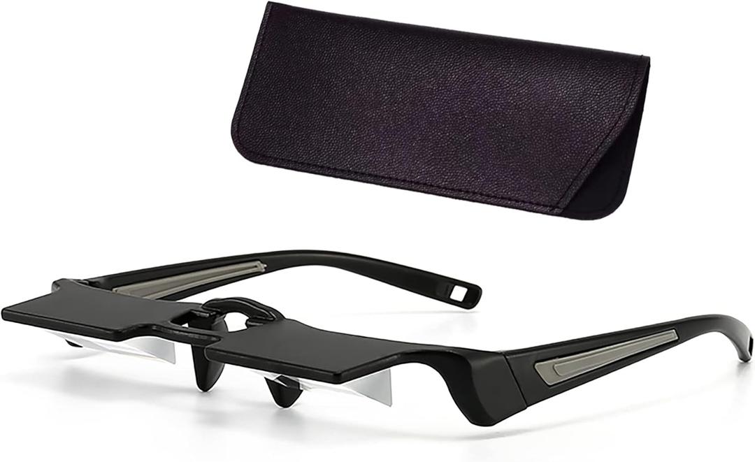 Lazy Glasses Laying Down Light Prism Glasses 90Angle Prism Glasses Neck Relaxer for Lying down Reading and Watching (Grey)