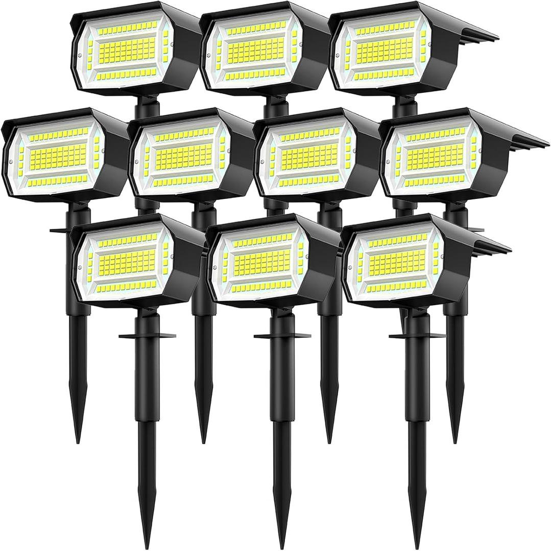 LOTMOS Solar Spot Lights Outdoor, [10 Pack/72 LED/3 Modes] 2-in-1 Solar Landscape Spotlights, Auto On/Off IP67 Waterproof Solar Powered Wall Lights for Front Door, Backyard, Garage, Deck(Cool White)