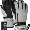 Hikenture Ski Gloves for Men&Women, 3M Thinsulate Waterproof Snow Gloves, Insulated Touchscreen Snowmobile Gloves for Cold Weather, Windproof Warm Skiing Gloves with Pocket (Small, Grey)