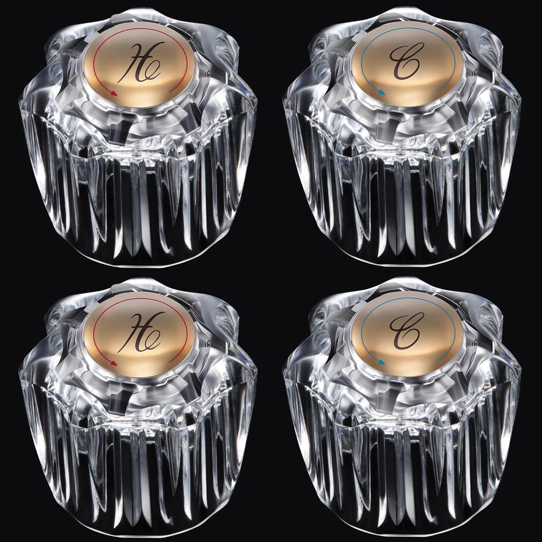 Enhon 4 Pairs Bathroom Faucet Knobs Replacement, Bathtub Faucet Handles Compatible with Delta/Delex/Peerless, Hot and Cold Sink Faucet Knobs Replacement Parts in Clear Acrylic, Include Screws