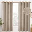 YoungsTex Oatmeal Linen Semi Sheer Curtains 63 lnch Length 2 Panels, Tan Light Filtering Window Drapes Textured with Bronze Grommet for Bedroom Living Room Farmhouse, 52 X 63 Inch