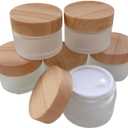 1 Oz Frosted Glass Cosmetic Containers with Wood Grain Lids, 30ml Travel Empty Makeup Jar Pot Box