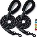 2 Pack Dog Leash, 4/5//6 FT Heavy Duty Nylon Rope Pet Leashes with Comfortable Padded Handle, Reflective Dog Leashes for Small Medium and Large Dogs (5FT-1/2,Black/Black)