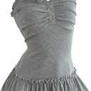Milumia Women's Y2k Ruched Ruffle Trim Cami Tops Spaghetti Strap Fitted Going Out Tops (Gray, M)
