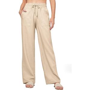 Willit Women Linen Pants Wide Leg Casual Palazzo Pants Cotton Linen Lounge Beach Summer Pants with Pockets 29"/31"/ 33" (Beige, XXL)