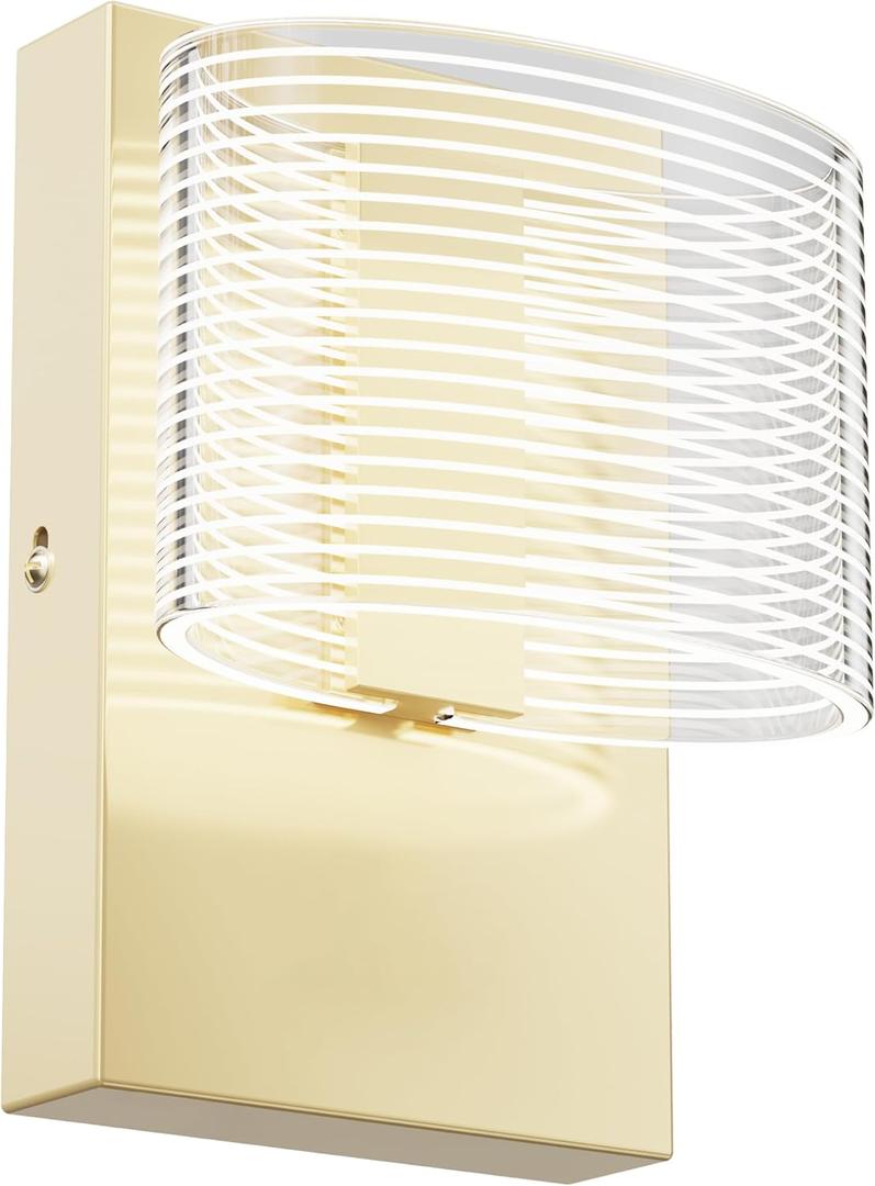 URSOLA Wall Sconce LED Wall Lamp with Oval Linear Sleek Lampshade 110 Volt Hardwired Wall Light 4000K Sconces Wall Lighting (Gold)