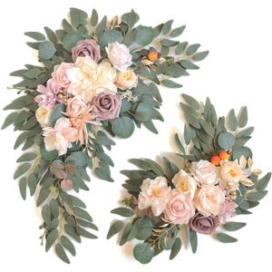 Faux Flower Swag Set of 2 for Wedding Welcome Signs Floral Swag Wedding Reception Ceremony Signs Decor (Champagne)