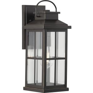 Progress Lighting Williamston Collection 1-Light Clear Glass Antique Bronze Farmhouse Outdoor Large Wall Lantern Light, 18.00x7.00x8.12