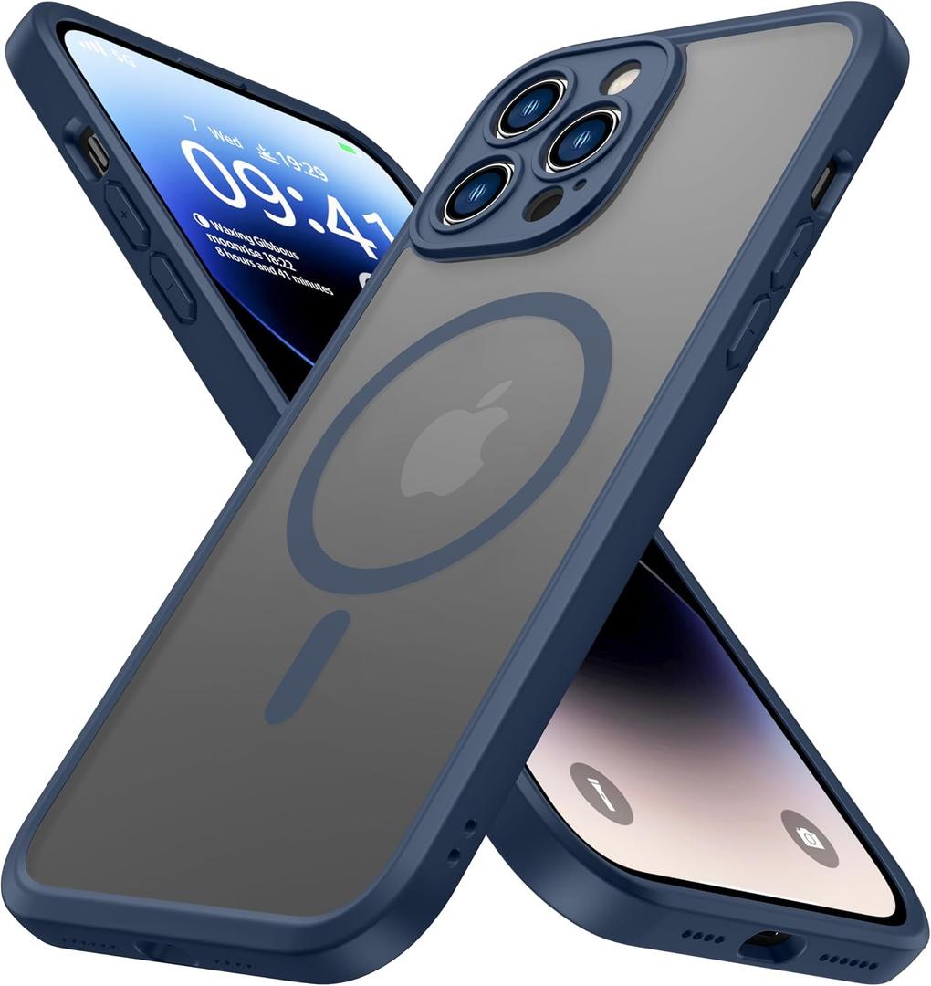 ImpactStrong Magnetic Guard Designed for iPhone 14 Pro Case [Camera Protection] [Military Grade Drop Tested] [Compatible with MagSafe] Slim Translucent Matte Phone Case (6.1") - Navy Blue
