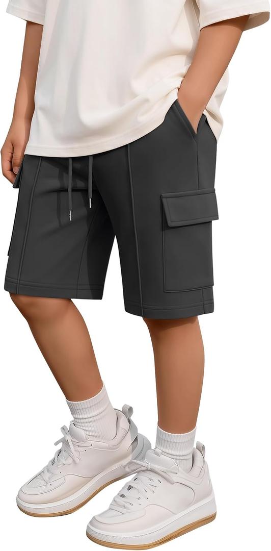 Boys Cargo Shorts with Pockets (Gray)