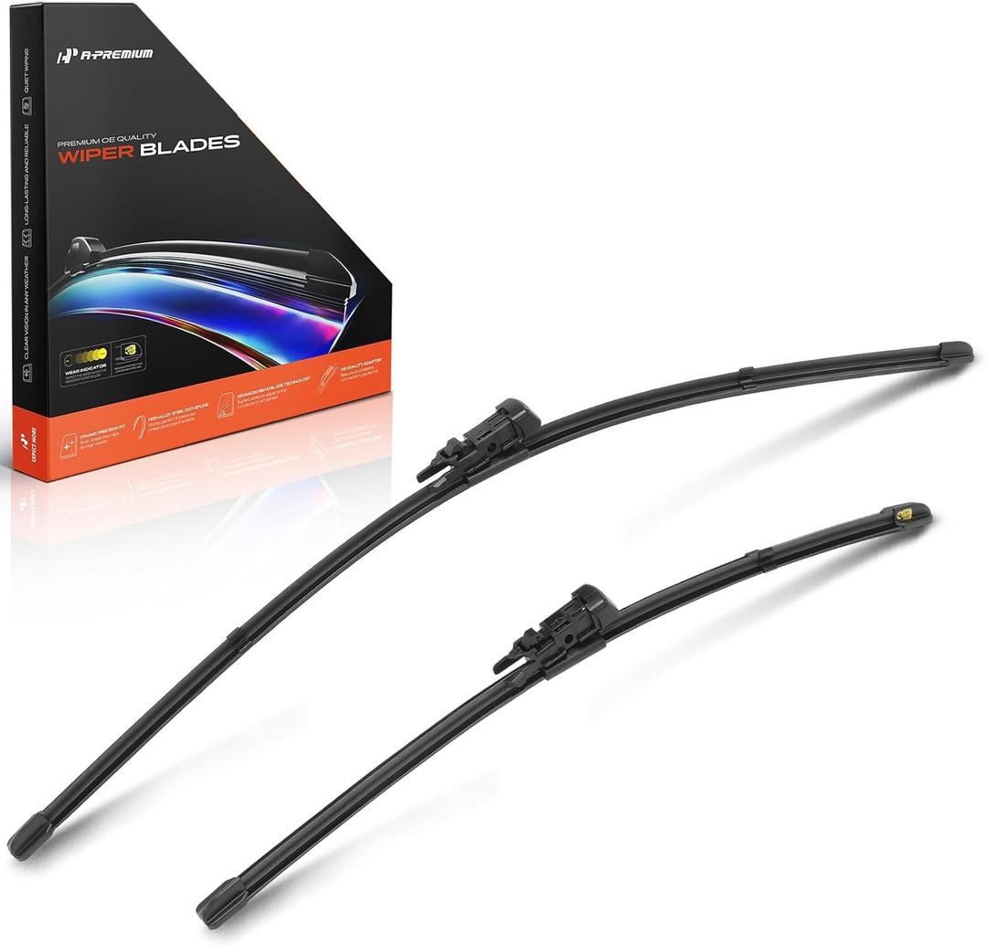 A-Premium 24" + 17" Windshield Wiper Blades with Wear Indicator & Towel | Compatible with Chevrolet Equinox 2010-2017 & GMC Terrain & BMW 328i, 328i xDrive, 335i, 335is, M3, TLP Connector, Pack of 2