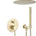 BWE Brushed Gold Bathroom Luxury Rain Mixer Shower Combo Set Wall Mounted Shower Kit Rainfall Shower Head System Shower Faucet Rough-in Valve Body and Trim Included