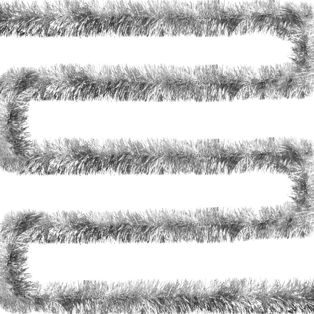 Jishi 50 FT Christmas Garland Silver Tinsel Garland Christmas Tree Decorations - Non-Lit Xmas Holiday Decor Outdoor Indoor Home Garden Outside Wedding Party Artificial Thick Silver Decorative Garland