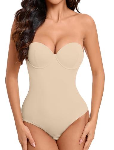 Hioffer Strapless Shapewear for Women Tummy Control Body Shaper - Seamless Shapewear Bodysuit with Built in Bra XL