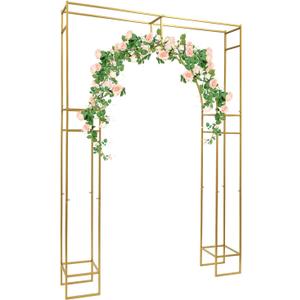 Wedding Arch Backdrop Stand, Gold Wedding Arches for Ceremony, Square Metal Balloon Arch Stand Garden Arbor Frame for Wedding Birthday Party Baby Shower Photo Booth Background Decoration