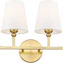 Bathroom Light Fixtures, 4 Light Brushed Gold Vanity Lights with Flared White Fabric Shade, 28 Inch Wall Sconce, Modern Sconces Wall Lighting for Hallway Bedroom, VL837-BG-4