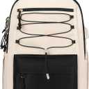 MOMUVO Classic Backpack for Women, Lightweight High School Bookbag for Teens Girls, Waterproof 15.6 Inch Laptop Bag with USB Charging Port for College Work Travel Trip, Black & Beige