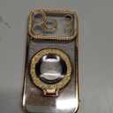 LXK Magnetic Stand for iPhone 17 Pro Case, [Compatible with Magsafe][Builtin Camera Lens Protector] Glitter Bling Card & Soft TPU Diamonds Bumper Protection Cover for Women Girls 6.3" Gold