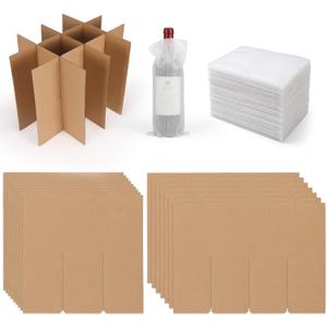 CRUGLA 16x12x12 Wine Bottle Divider Insert Kit Set of 4, 12-Cell Cardboard Grid with Foam Sleeves, Glass Packing Kit for Moving, Storage or Shipping (Outer Box Not Included)