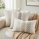 100% Cotton Farmhouse Leaves Lumbar Throw Pillow Covers Set of 2, 12x20 Inch Mixed Grey Pastoral Decorative Print Cushion Covers for Sofa Bed Living Room Home Decor