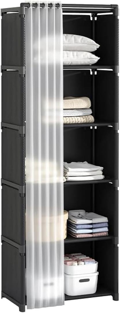 Dttwacoyh 1 Piece 6 Storey Single Row Storage5 Cube Storage Organizer with Curtains Portable Bookcase, Black Bookcase,Multifunctional Storage Cabinet, Suitable for Office, Bedroom, Bathroom