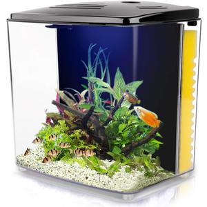 Small Fish Tank 1.2 Gallon Aquarium Starter Kit for Home, Office, Room, Decorative Desktop, Betta Fish Tank with Filter and Light for Shrimp, Jellyfish, Goldfish