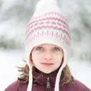 Kids Winter Hat Scarf Set for Girls Boys, Toddler Knit Beanie Hat & Neck Warmer Sets with Warm Fleece Lined Pom (White)