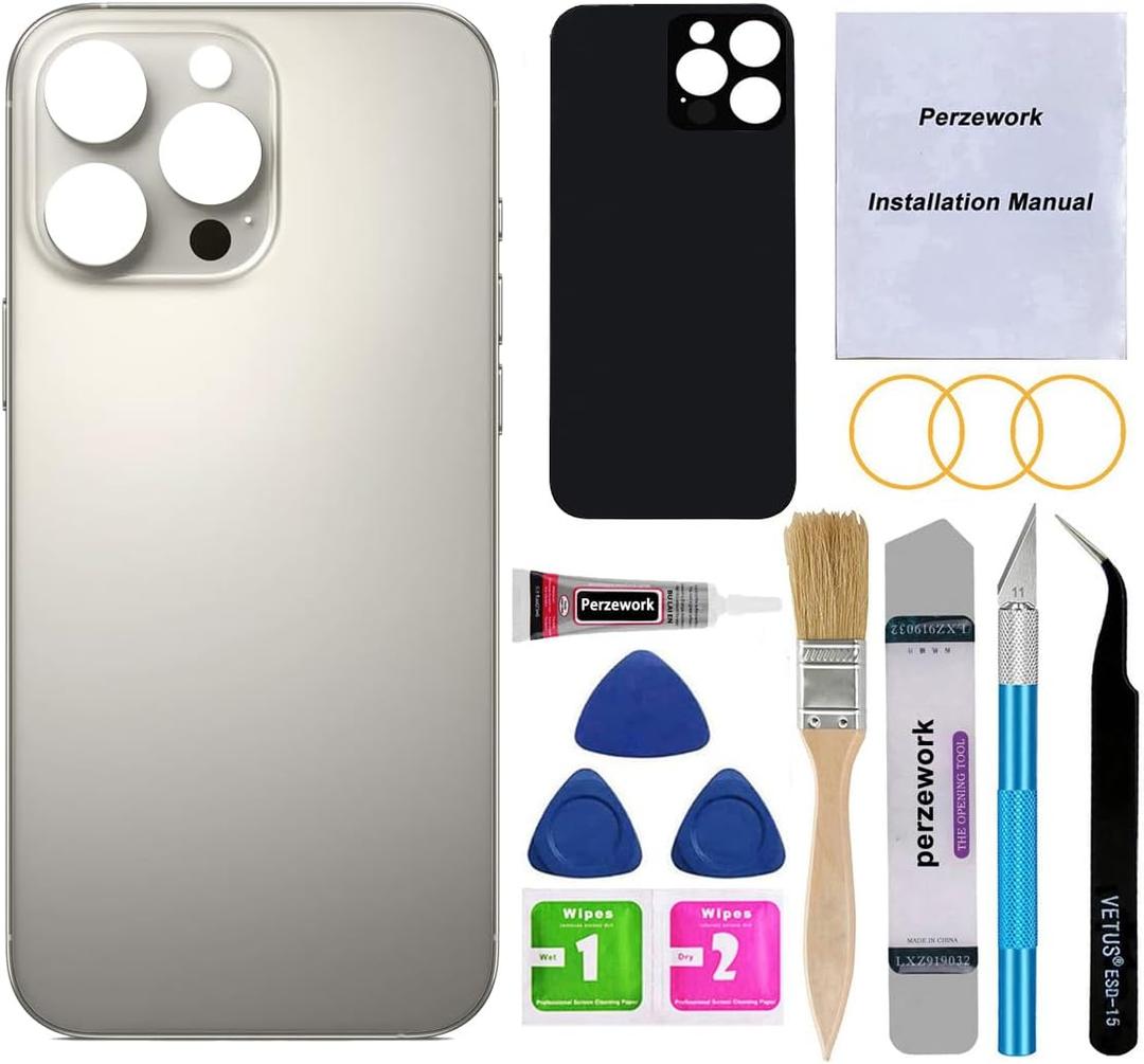 OEM Rear Back Glass Replacement for iPhone 16 Pro Max 6.9-inches with Reparing Tool Kit and Pre-Installed Adhesive (Natural Titanium)