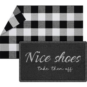 Geelin 2 Pcs Happy Place Doormat 30'' x 18'' Rustic Buffalo Outdoor Rug 43'' x 27.5'' Door Mats for Front Door Farmhouse Outdoor Doormats for Indoor Outside Entryway