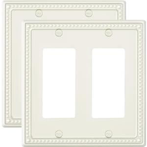 2-Pack Double Decorator Outlet Cover Plate, Light Almond Pearls Decorative Switch Plates Covers, Metal Wall Plates for Electrical Outlets, Receptacle, GFCI Outlet, Dimmer Switch