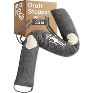 Door Draft Stopper 35 Inch - Weighted Door Draft Blocker with Washable Cover - Easy Installation - Wind, Cold & Noise Guard - Gray