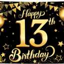 KatchOn, Happy 13th Birthday Banner Black and Gold - XtraLarge, 72x44 Inch | happy birthday Backdrop, happy 13th birthday Banner | happy birthday Decorations for Boys