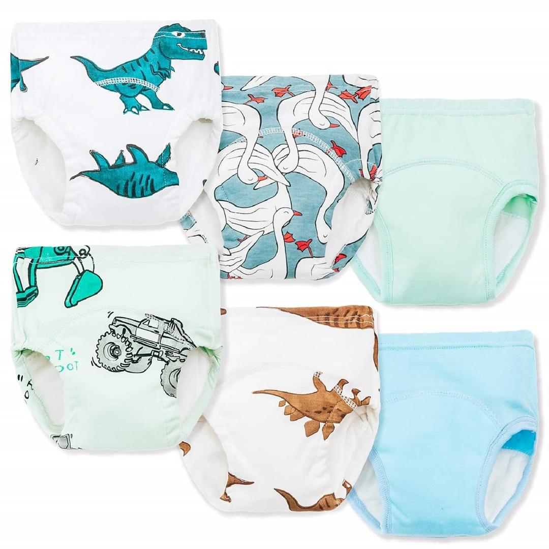 Joyo roy 6Pcs Potty Training Underwear Boys Soft Cotton Toilet Training Pants Great Aabsorption Leakproof Baby Toddler Boy Underwear 2T Comfortable Padded Pee Pants for Boys with Potty Chart
