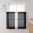 Chyhomenyc Black Sheer Curtains 30 inch Length 2 Panels, Light Filtering Voile Rod Pocket Short Window Curtians for Bathroom Living Room Farmhouse Small Windows, 42"Wx30"L inches