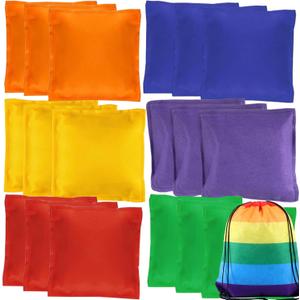 18 Pack Bean Bags for Tossing, Large Colorful Cornhole Bean Bags, Nylon Bean Bag Hand Toss Games for Kids, Tossing Beanbags Toy with Carry Bag, Outdoor Yard Family Games Carnival Toy, 4.7 x 4.7