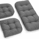 All Weather Wicker Chair Cushions of 3 Pieces, Waterproof Outdoor Wicker Chair Cushion for Patio Furniture Loveseat Settee Bench, 1 Loveseat and 2 U-Shaped Thickened Cushions, Grey