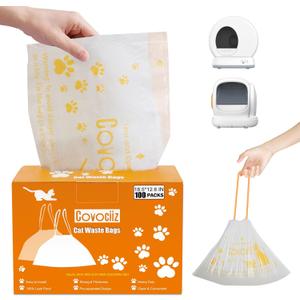 100 Pack Cat Litter Box Liners, Compatible with MeoWant SC01/C02/LR01 Litter Bags, Extra Thick Drawstring Heavy Duty Cat Waste Bags, 18.5" x 12.6"