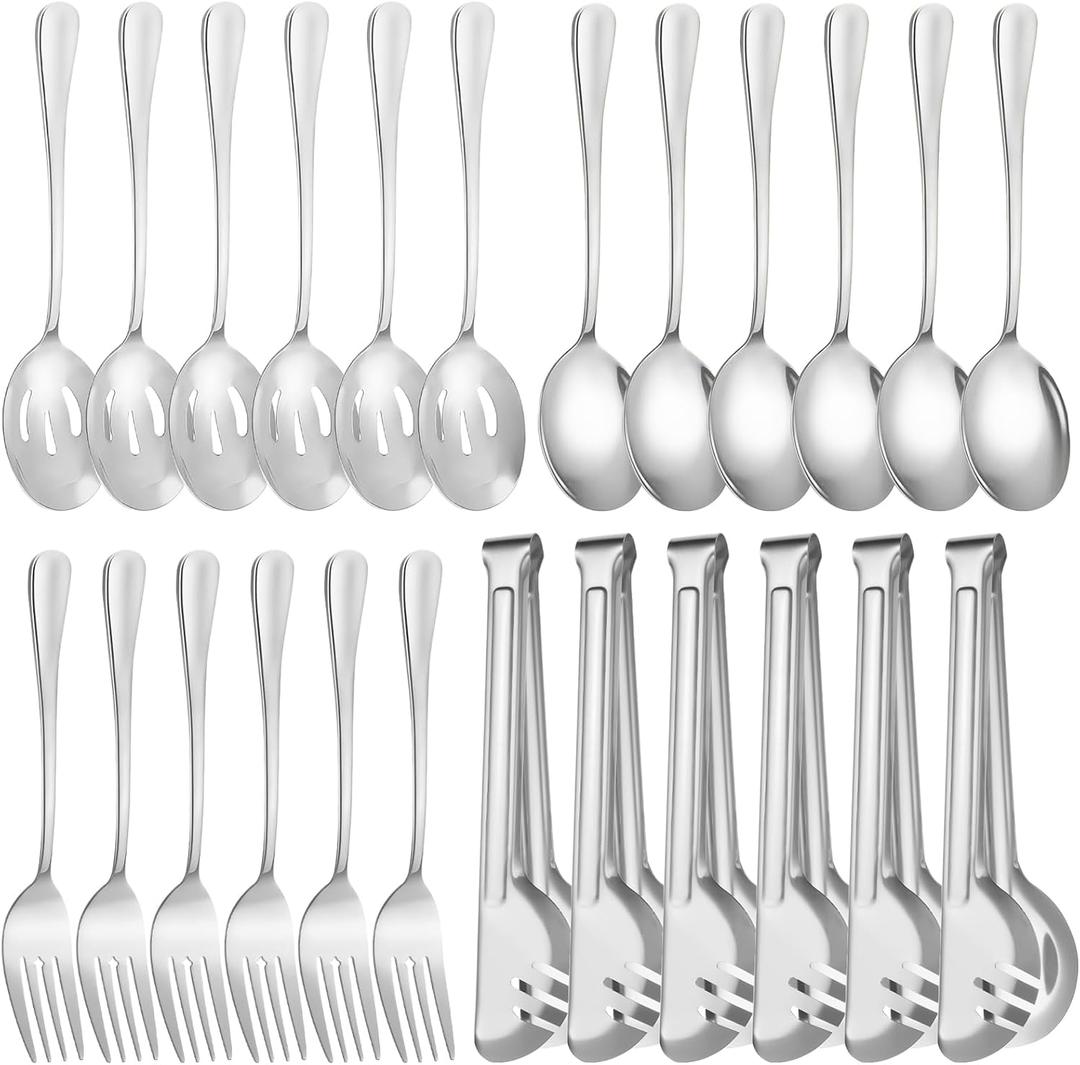 24pcs Serving Utensils Set, Large Stainless Steel Serving Utensils - Durable for Buffets, Dinner Parties, Weddings and Restaurants (Silver)