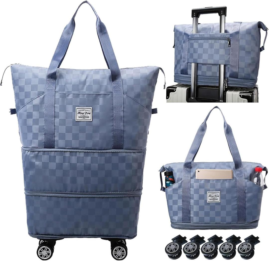 Expandable Foldable Duffel Bag Suitcases,Detachable Rolling Wheels,Rolling Duffle Bag with Wheels,Suitcase with Wheel,Carry on Luggage,Gift for Men Women Lightweight Suitcases (Blue)