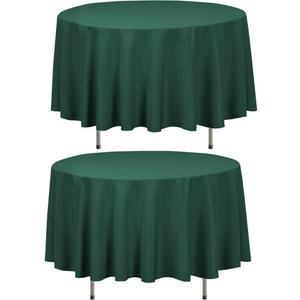 LTC LINENS 2 Pack 90 Inch Round Tablecloth Hunter Green - Wrinkle Resistant Table Cloth for Round Table -Washable Polyester Fabric Table Cover for Wedding, Party
