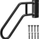 SELEWARE Heavy Duty 28" Handrails for Outdoor 1-3 Step, Non-Slip Door Jamb Corner Wall Mount Stair Hand Railing Grab Bars, U-Shape Safety Handle for Garage, Porch, Garden (Left Handed, Dia 1.3" Pipe)