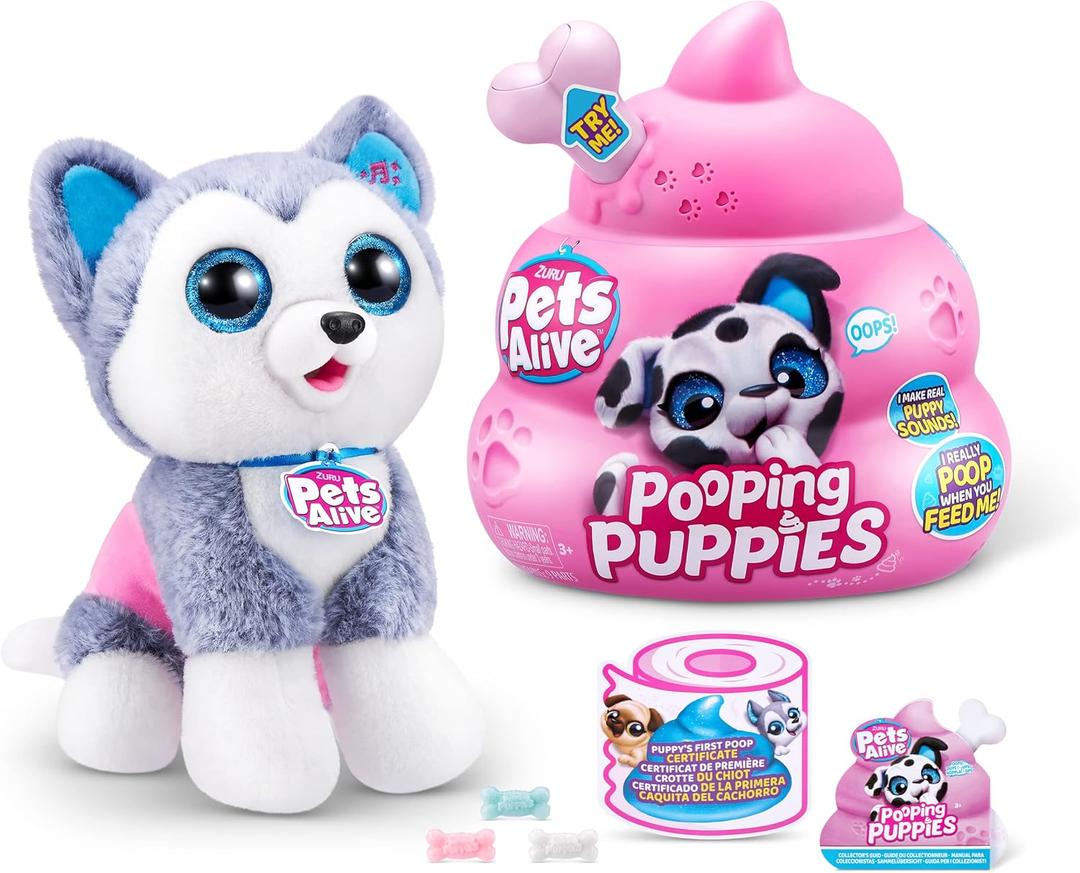 Pets Alive Pooping Puppies (Husky) by ZURU Surprise Puppy Plush, Ultra Soft Plushies, Interactive Toy Pets, Electronic Pet Puppy for Girls and Children (Series 1)