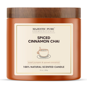 Majestic Pure Pumpkin Cinnamon Scented Candle with Upto 45+ Hrs Burn Time, 2-Wick Candle, Soy Wax Blend for Cleaner Consistent Burn, 10 oz Jar Candle with Room Filling Fragrance, Spiced Chai